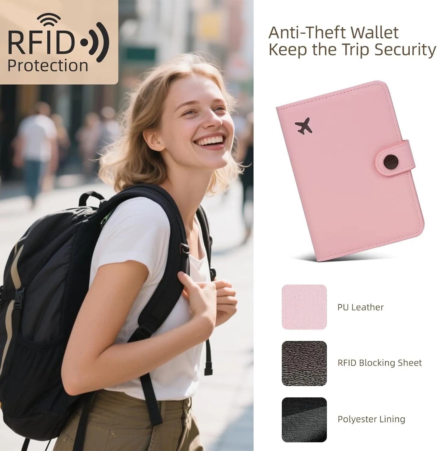 ZOPPEN Passport Holder Women, Passport Cover Travel Wallet Rfid Blocking Passport Wallet Cover Case Travel Essentials Document Organizer, Pink