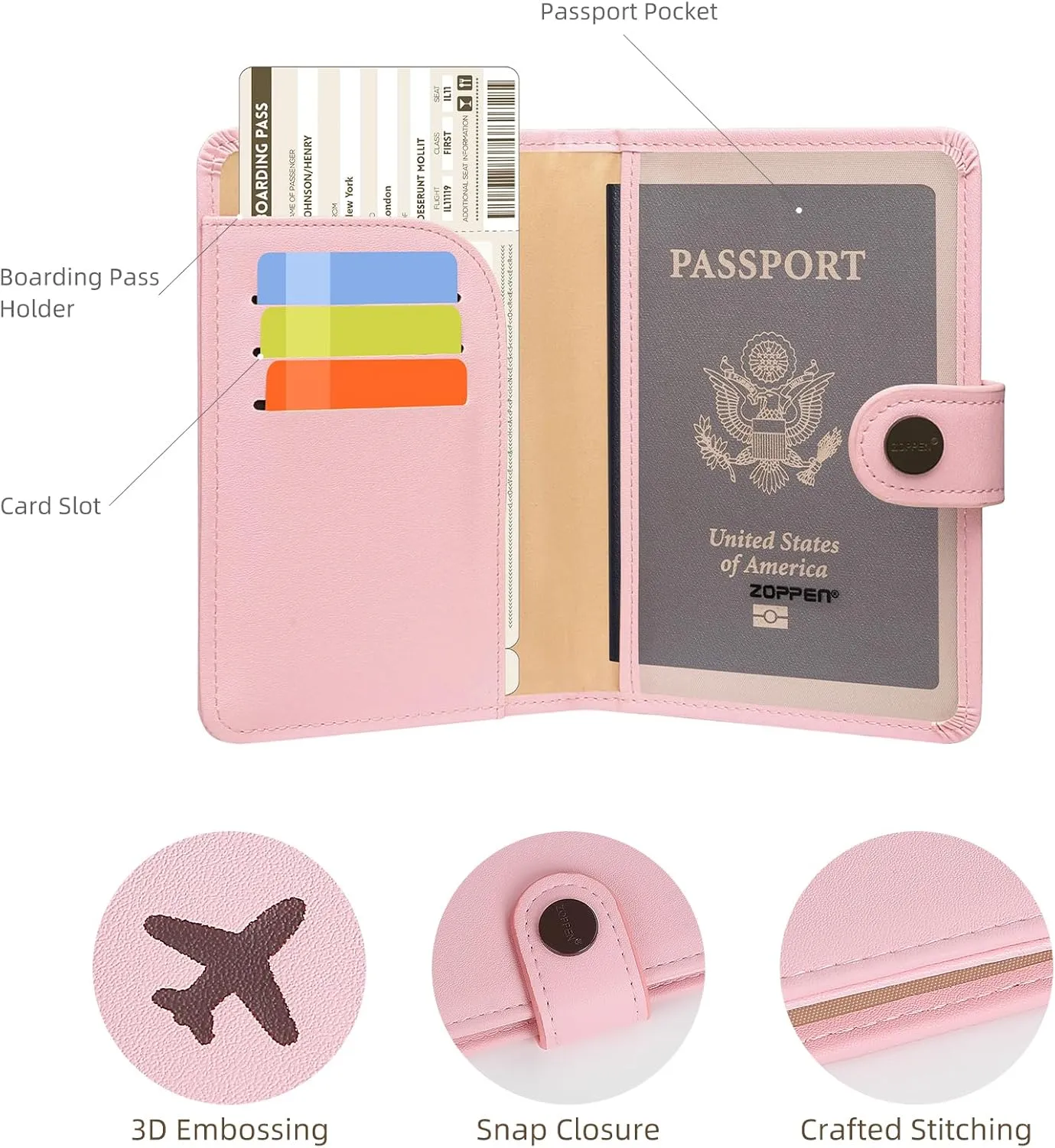 ZOPPEN Passport Holder Women, Passport Cover Travel Wallet Rfid Blocking Passport Wallet Cover Case Travel Essentials Document Organizer, Pink